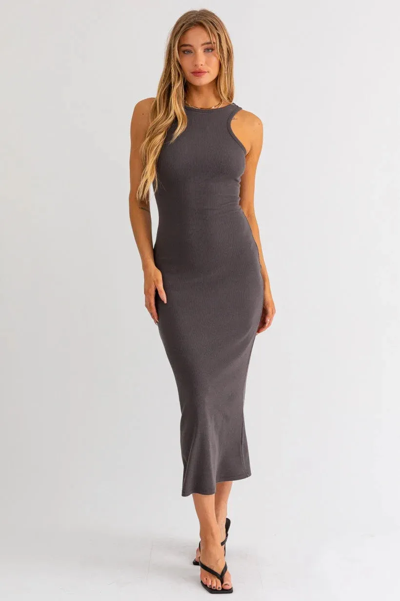 LASER CUT SLEEVE RIBBED KNIT MAXI DRESS