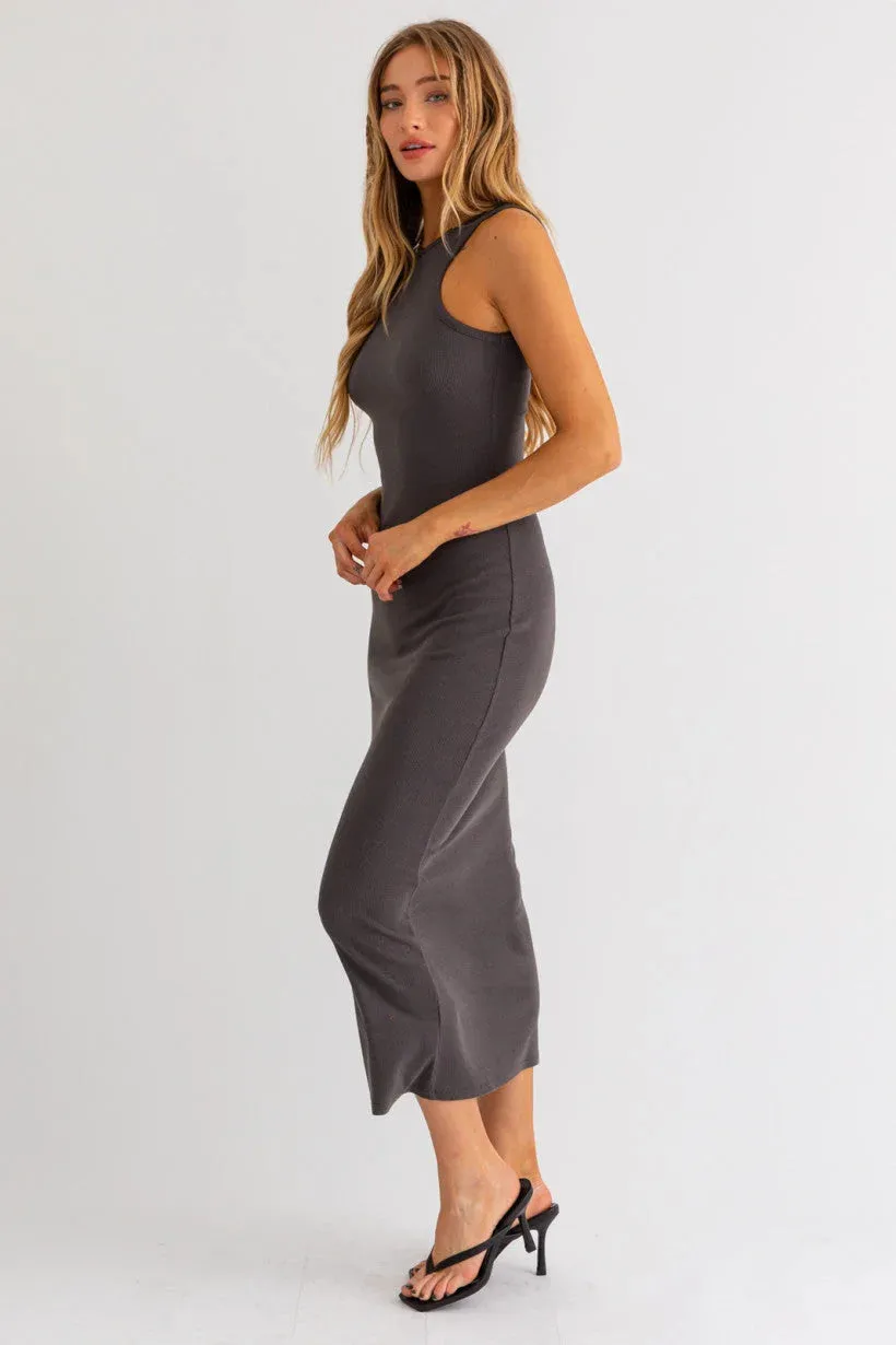 LASER CUT SLEEVE RIBBED KNIT MAXI DRESS