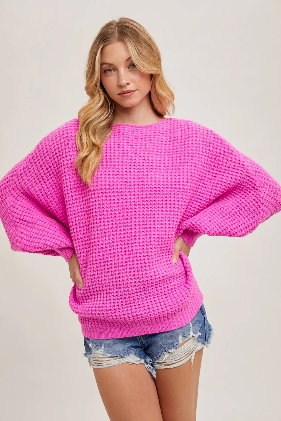 Latte Boatneck Waffle Sleeve Sweater