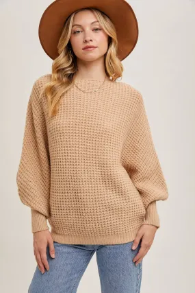 Latte Boatneck Waffle Sleeve Sweater