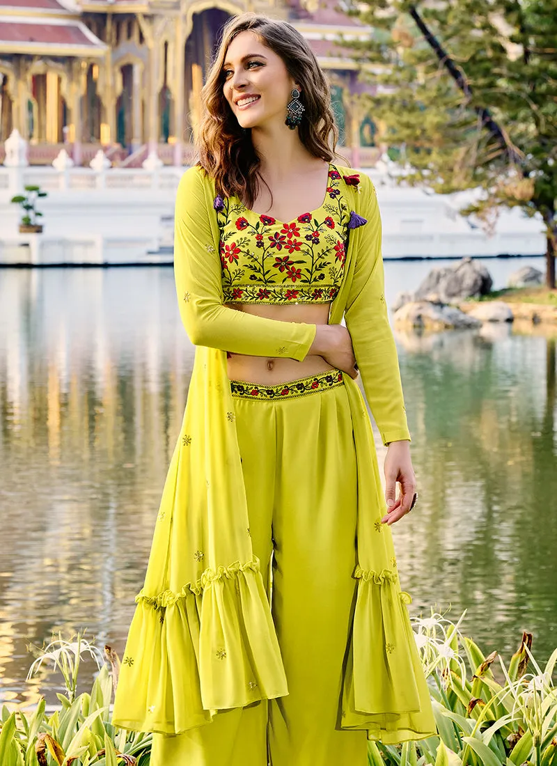 Lime Green Multi Embroidered Jacket Style Co-Ord Set