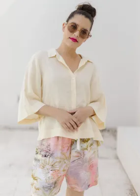 Linen Cropped Shirt Lemon