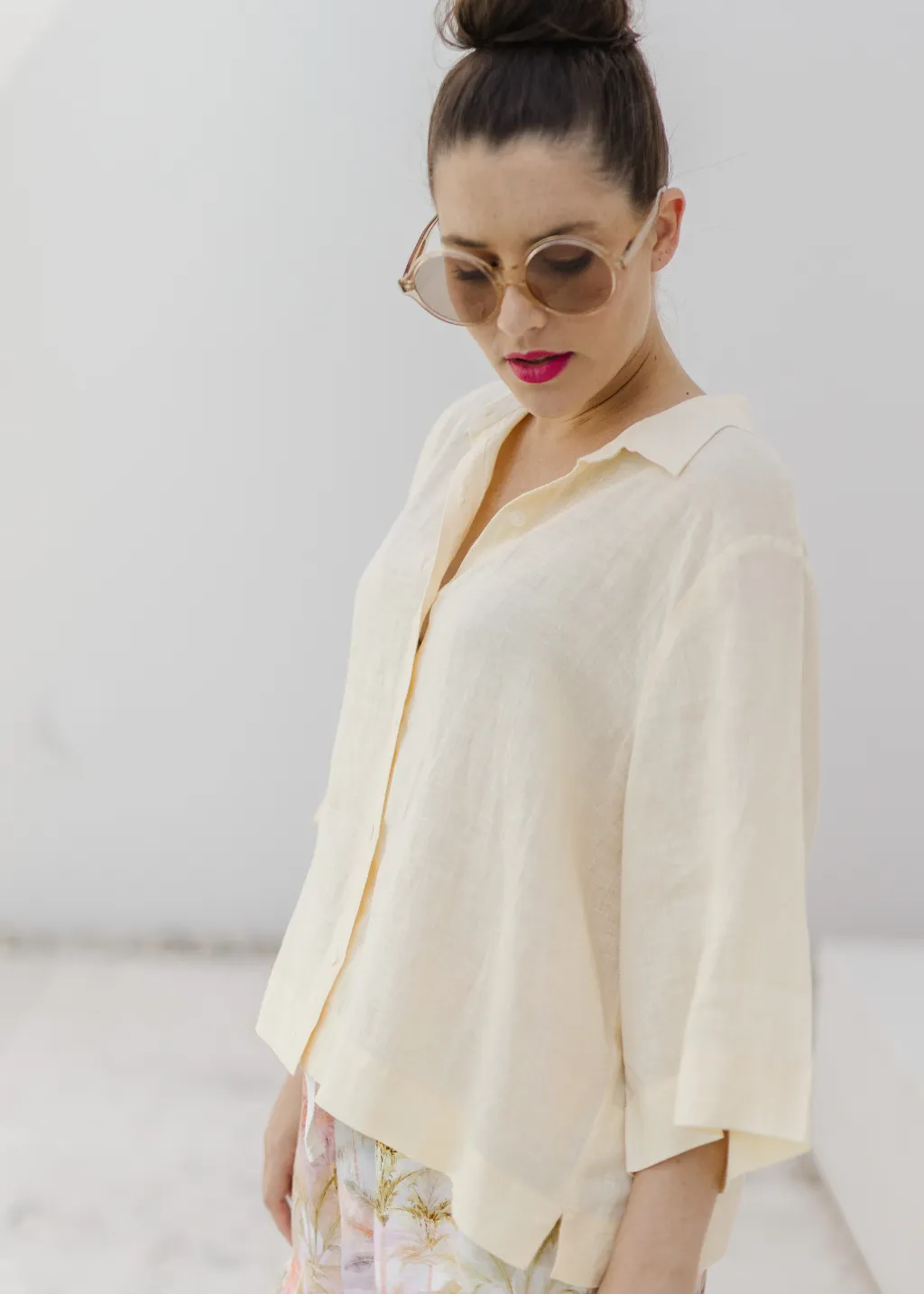 Linen Cropped Shirt Lemon