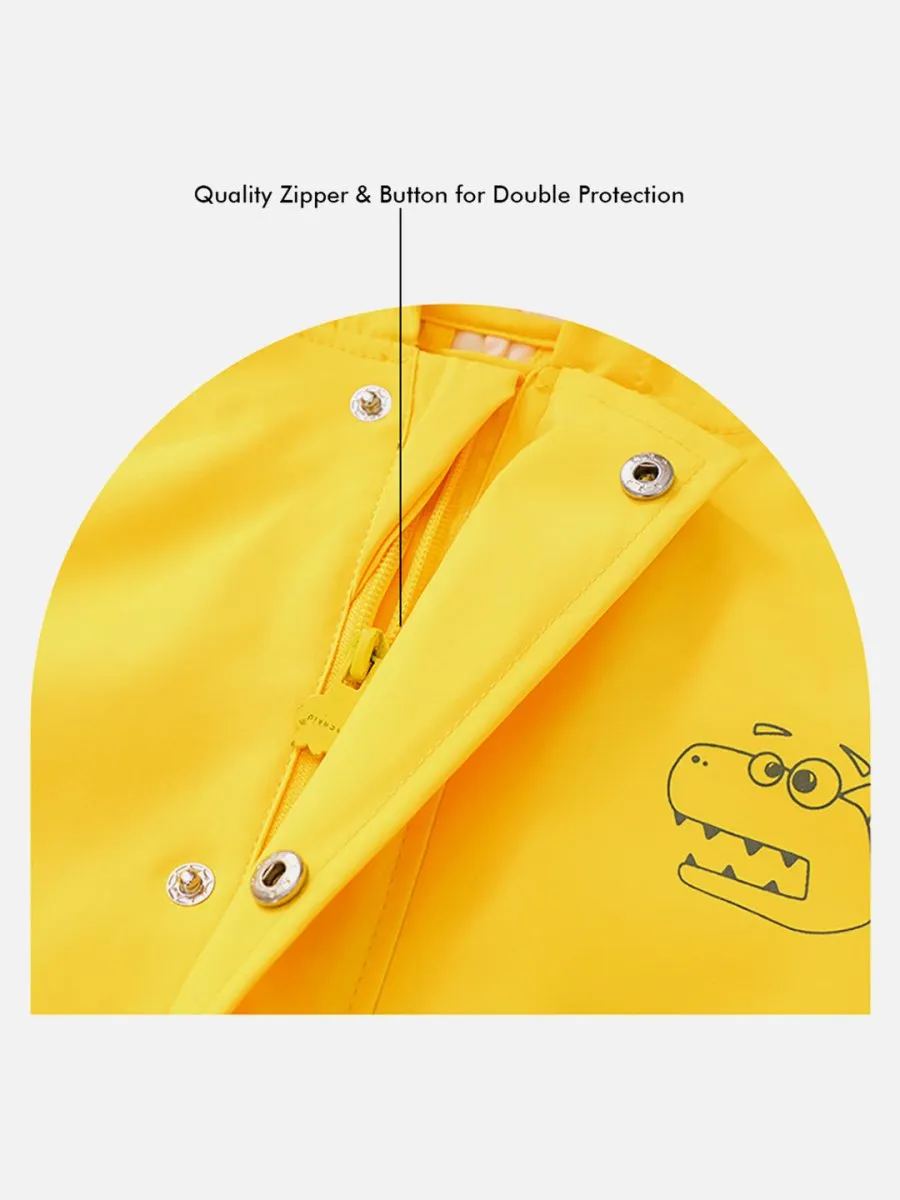 Little Surprise Box Bright Yellow 3D Dino Theme All Over Jumpsuit / Playsuit Raincoat for Kids