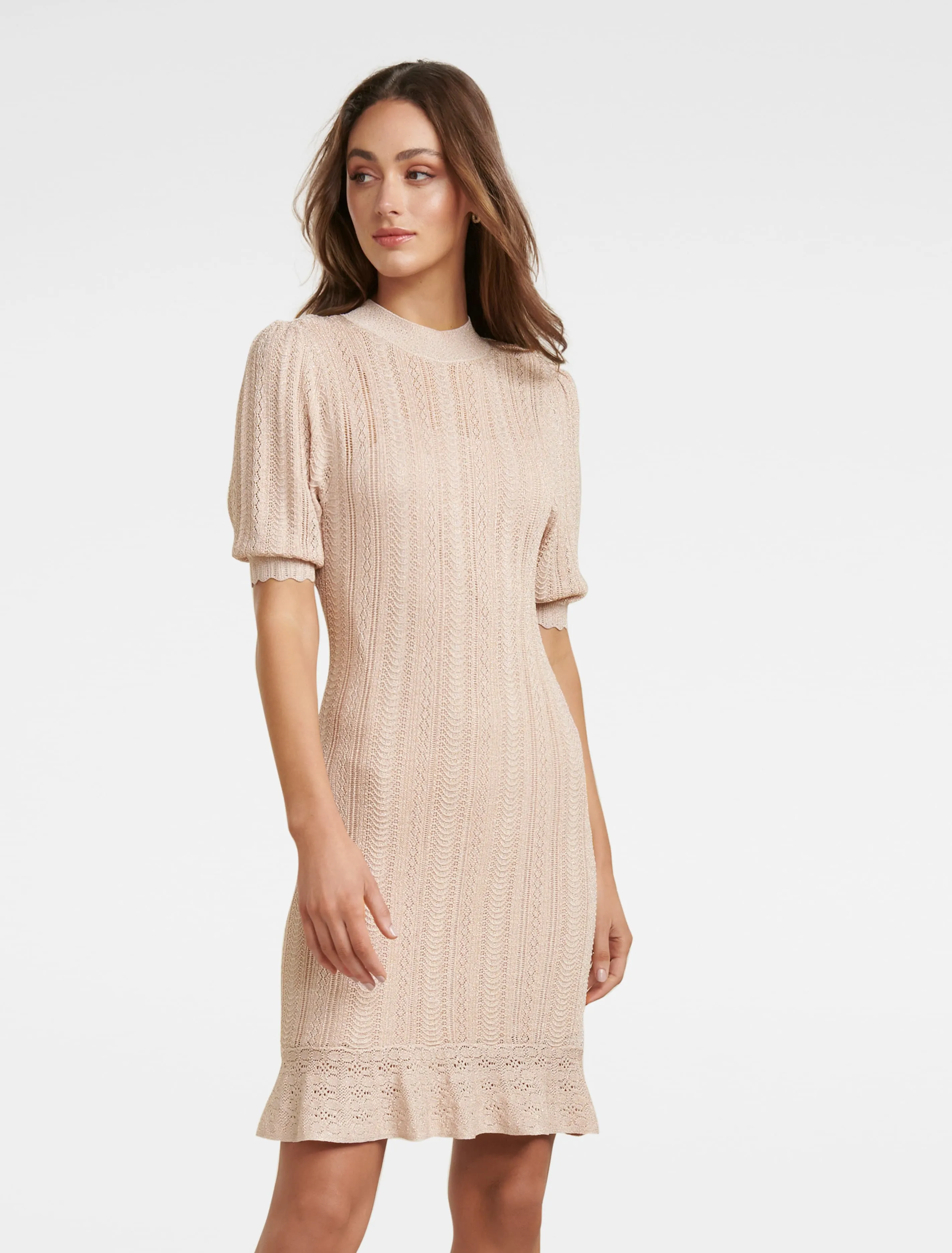 Lola Metallic Puff Sleeve Knit Dress