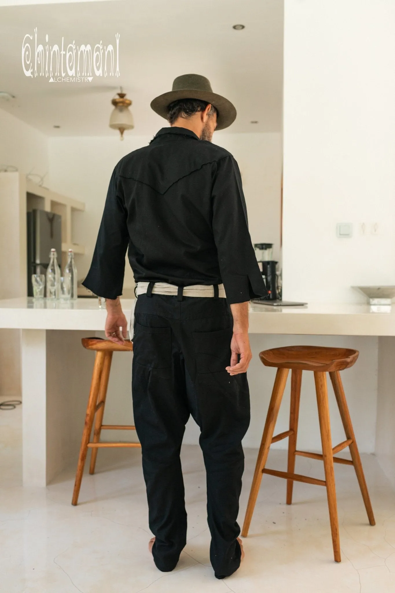 Long Overalls for Men / Coverall Jumpsuit with Belt / Black