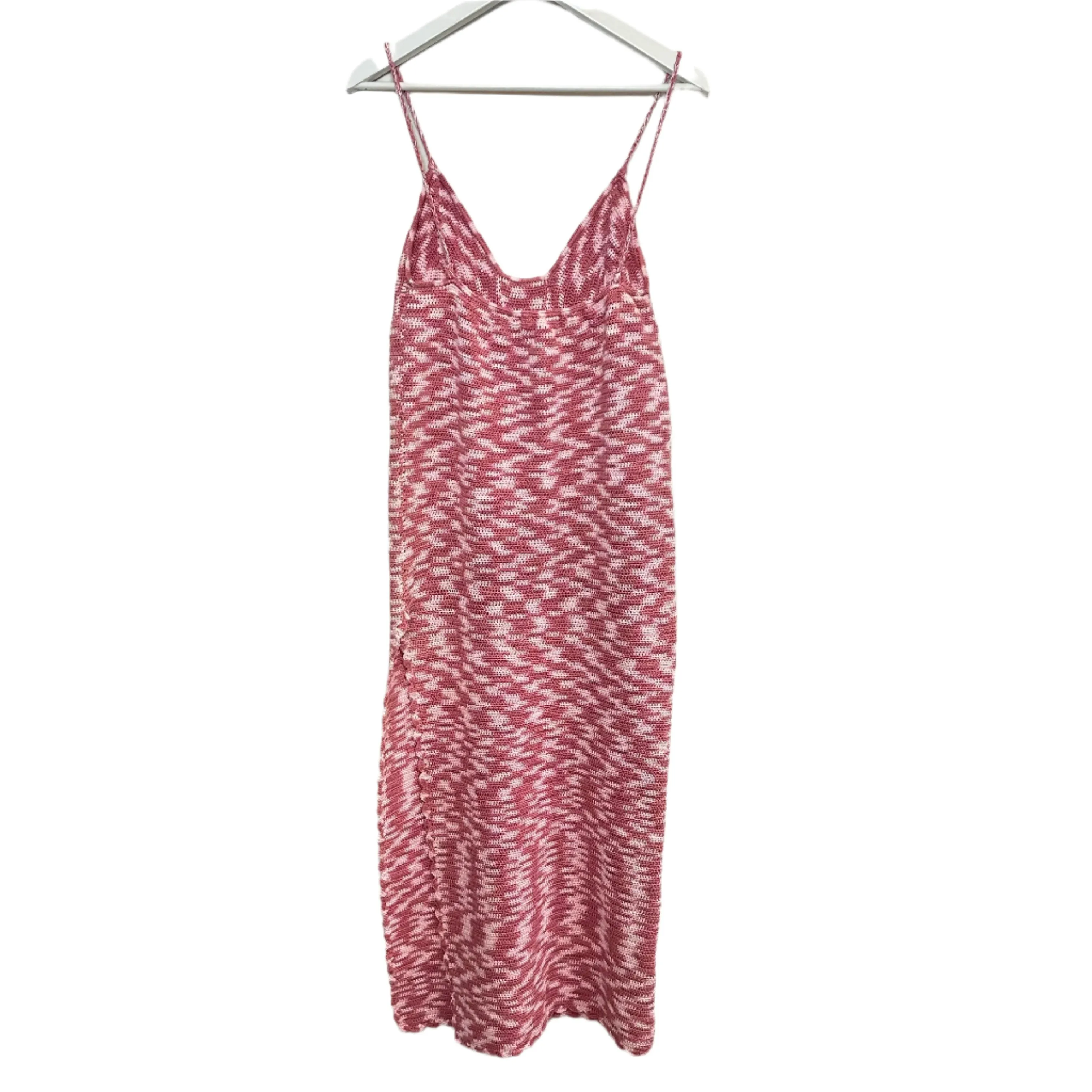 Lusana Keira Knitted Dress Crochet Pink Midi Maxi Sleeveless Cotton Large