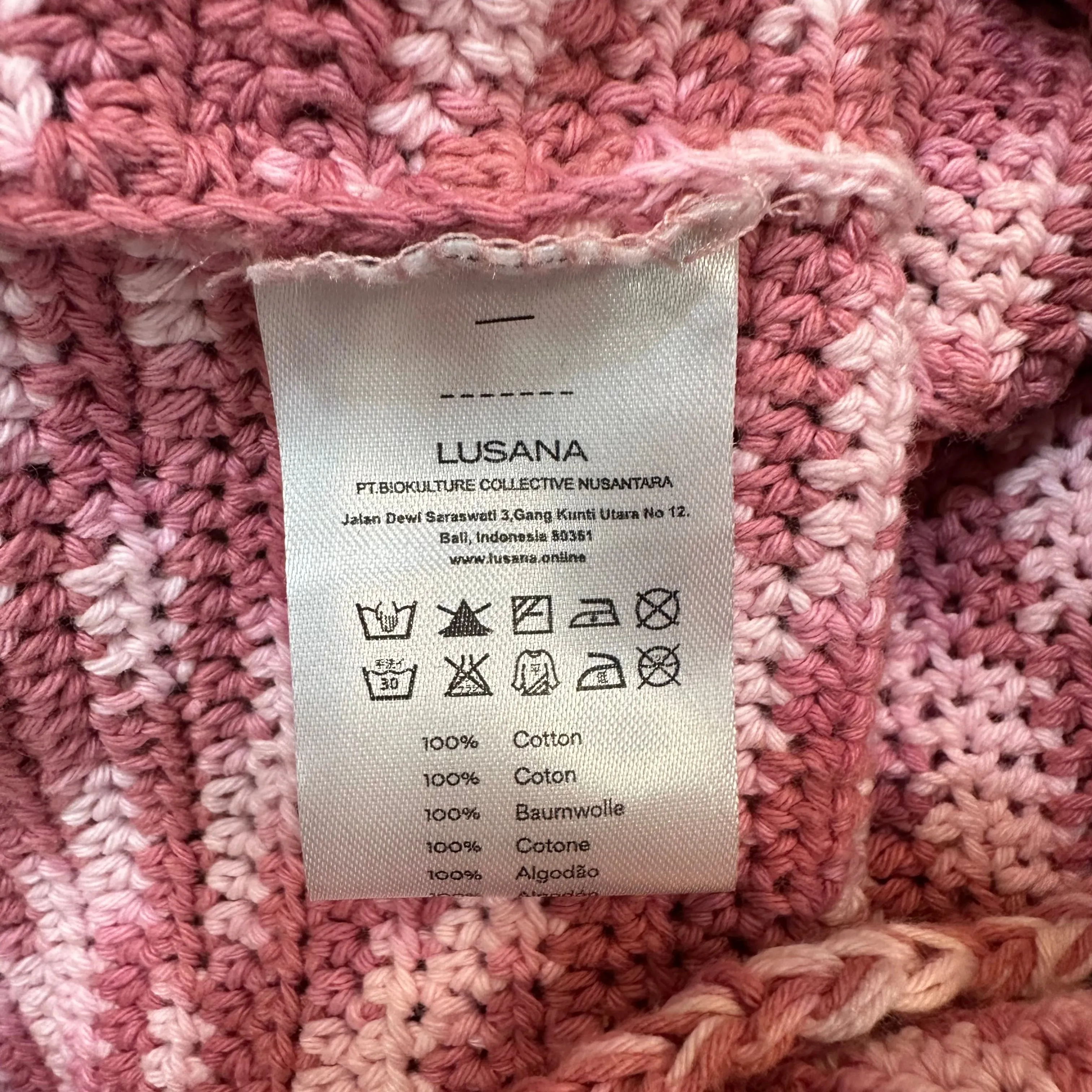 Lusana Keira Knitted Dress Crochet Pink Midi Maxi Sleeveless Cotton Large