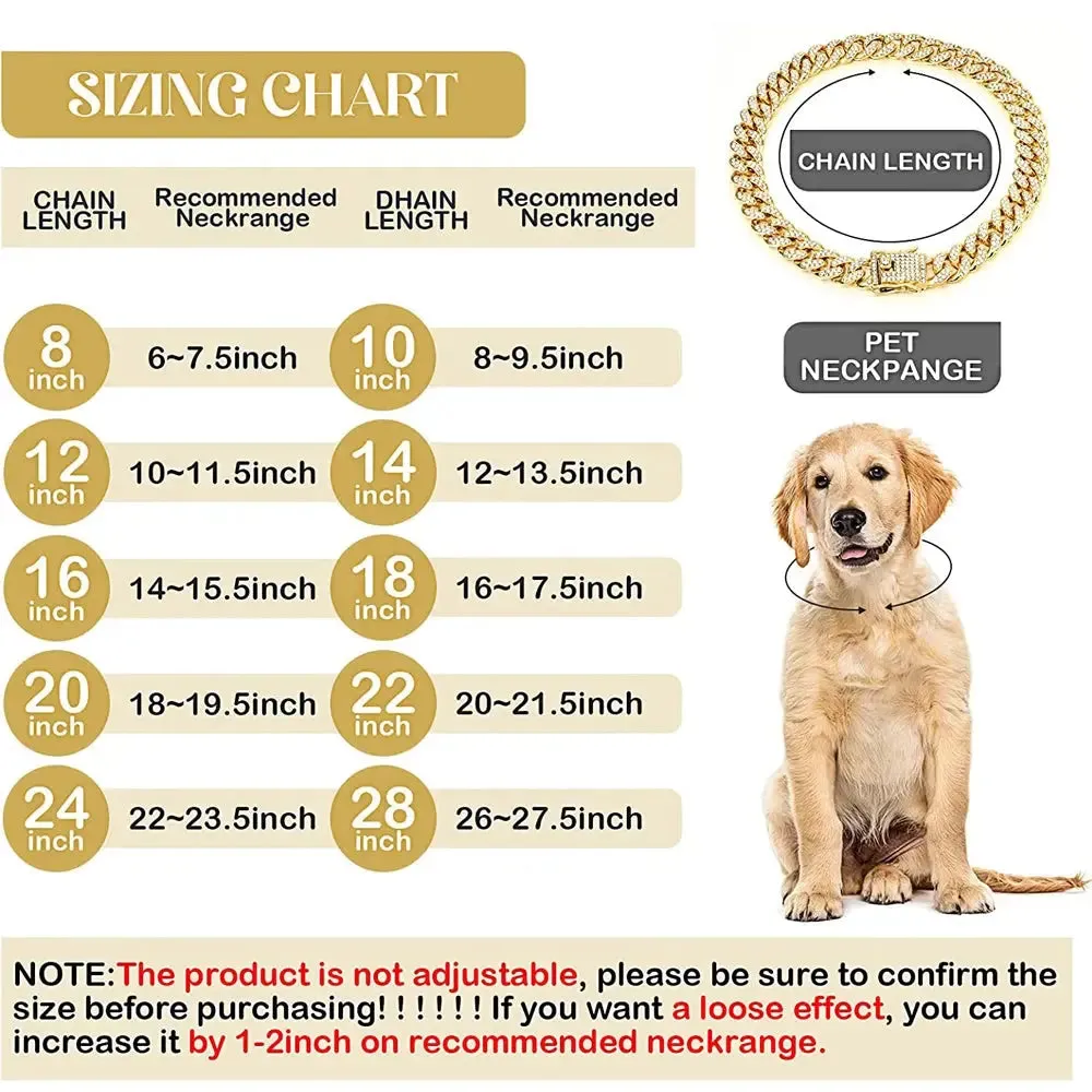 Luxury Gold Dog Chain Collar Cuban Link Choke Collar for All Pets