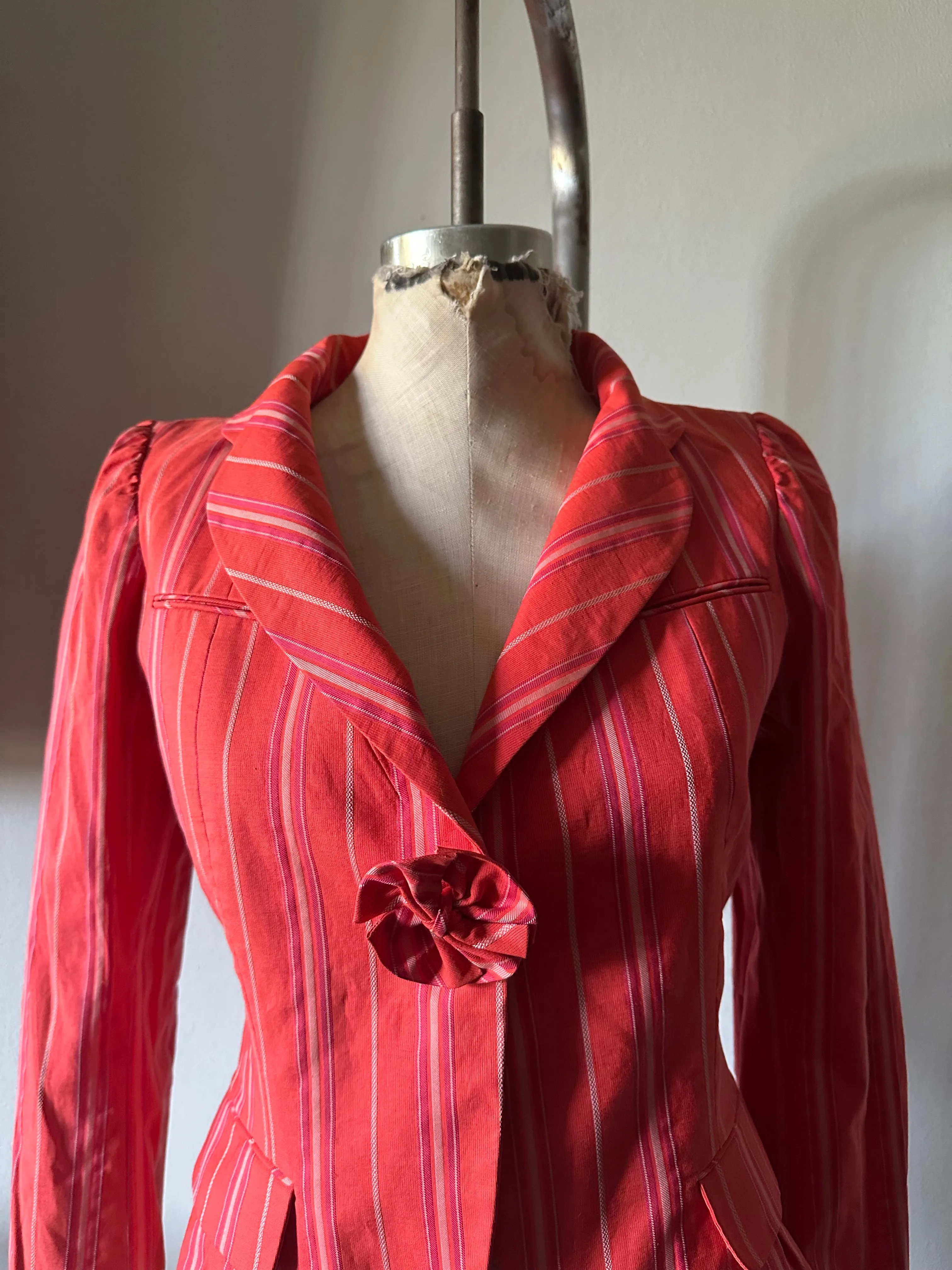 MARC JACOBS Cropped Stripped Flower Jacket Shoulder Pads Womens