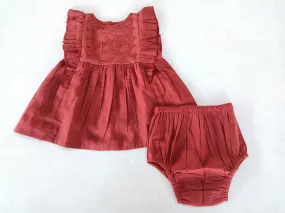 Maroon Sleeveless Dress & Diaper Cover Set