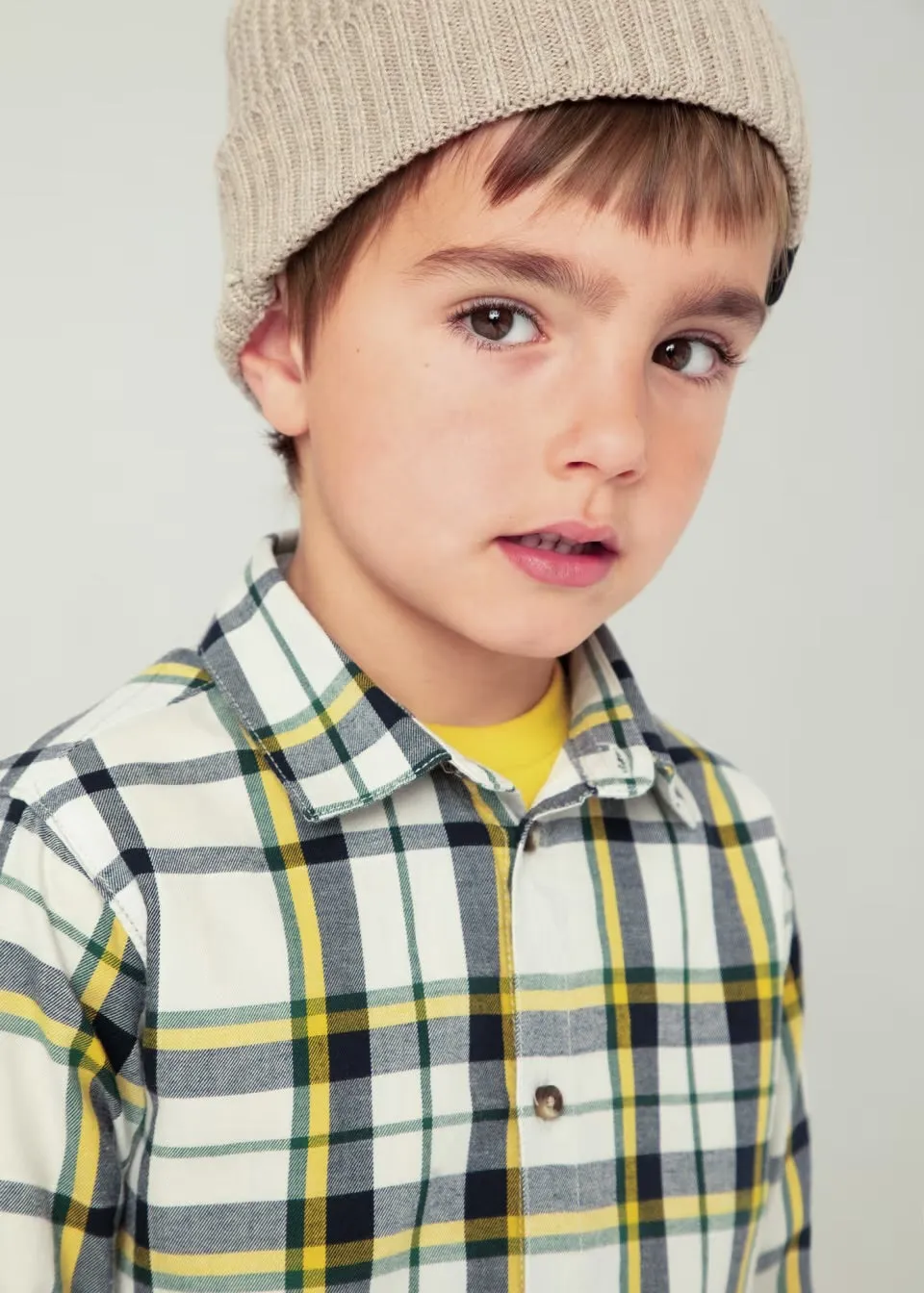 Mayoral Boys Checked Shirt 4115 Natural Yellow