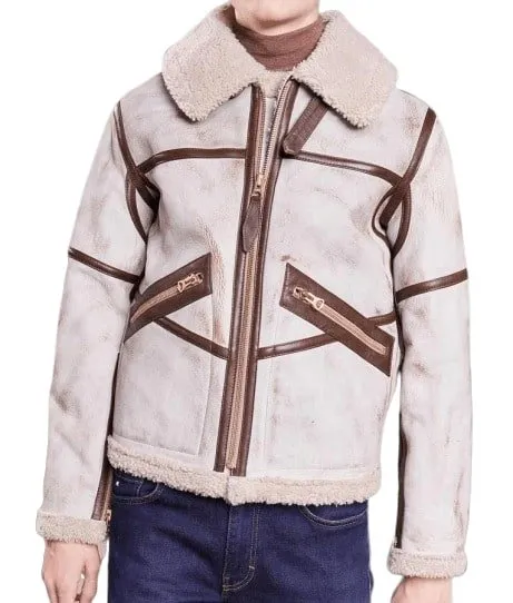 Mens Aviator Waxed White Leather Jacket