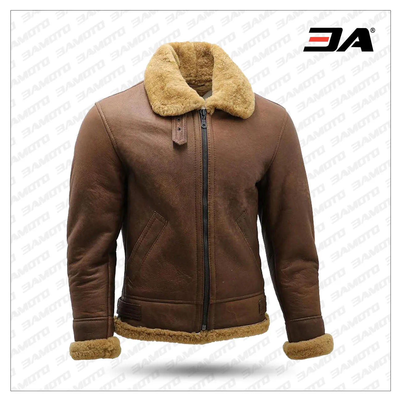 Men's Brown B3 Shearling Sheepskin WW2 Bomber Leather Flying Aviator Jacket