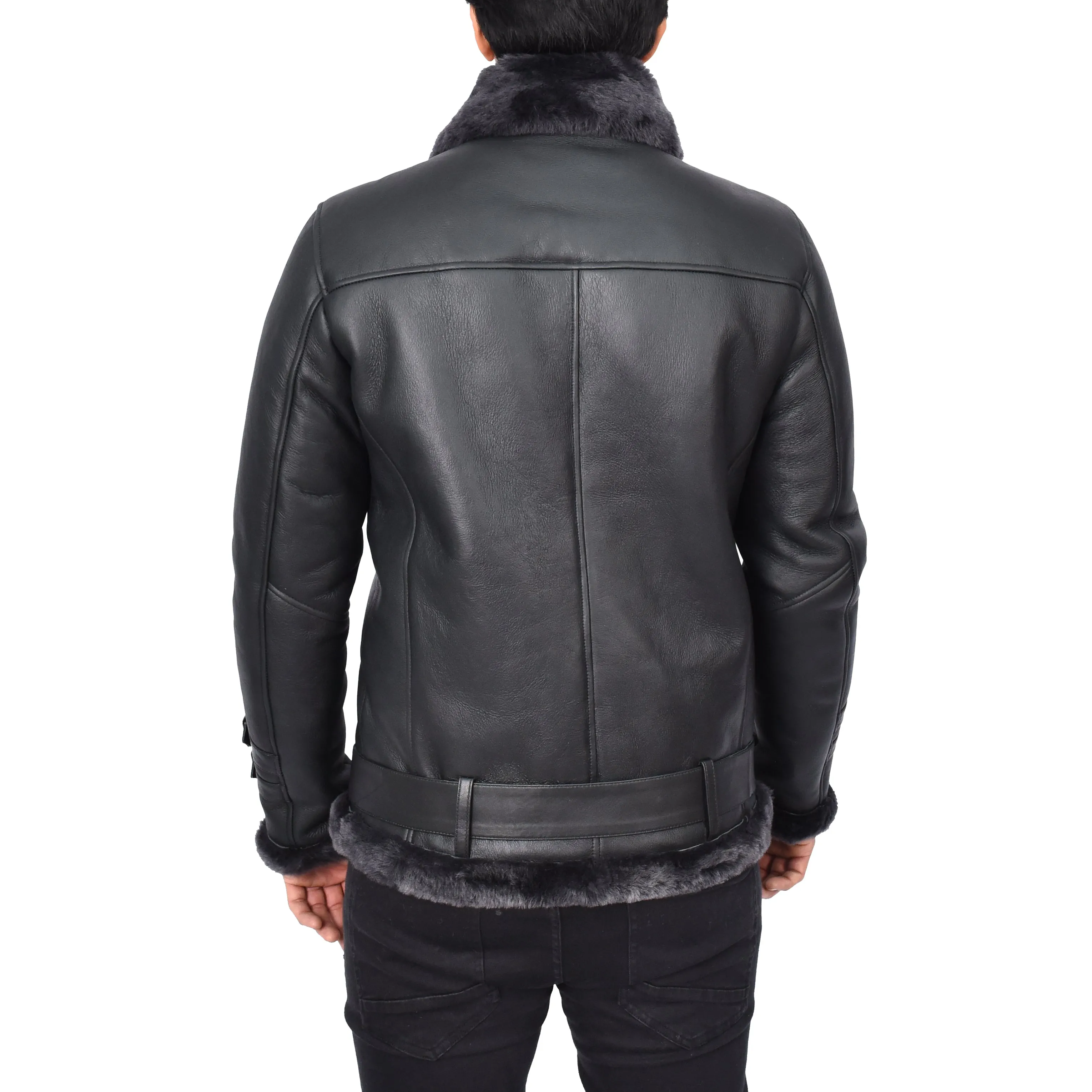 Men's Classic Aviator Real Sheepskin Jacket Flying Squad Black Pelle