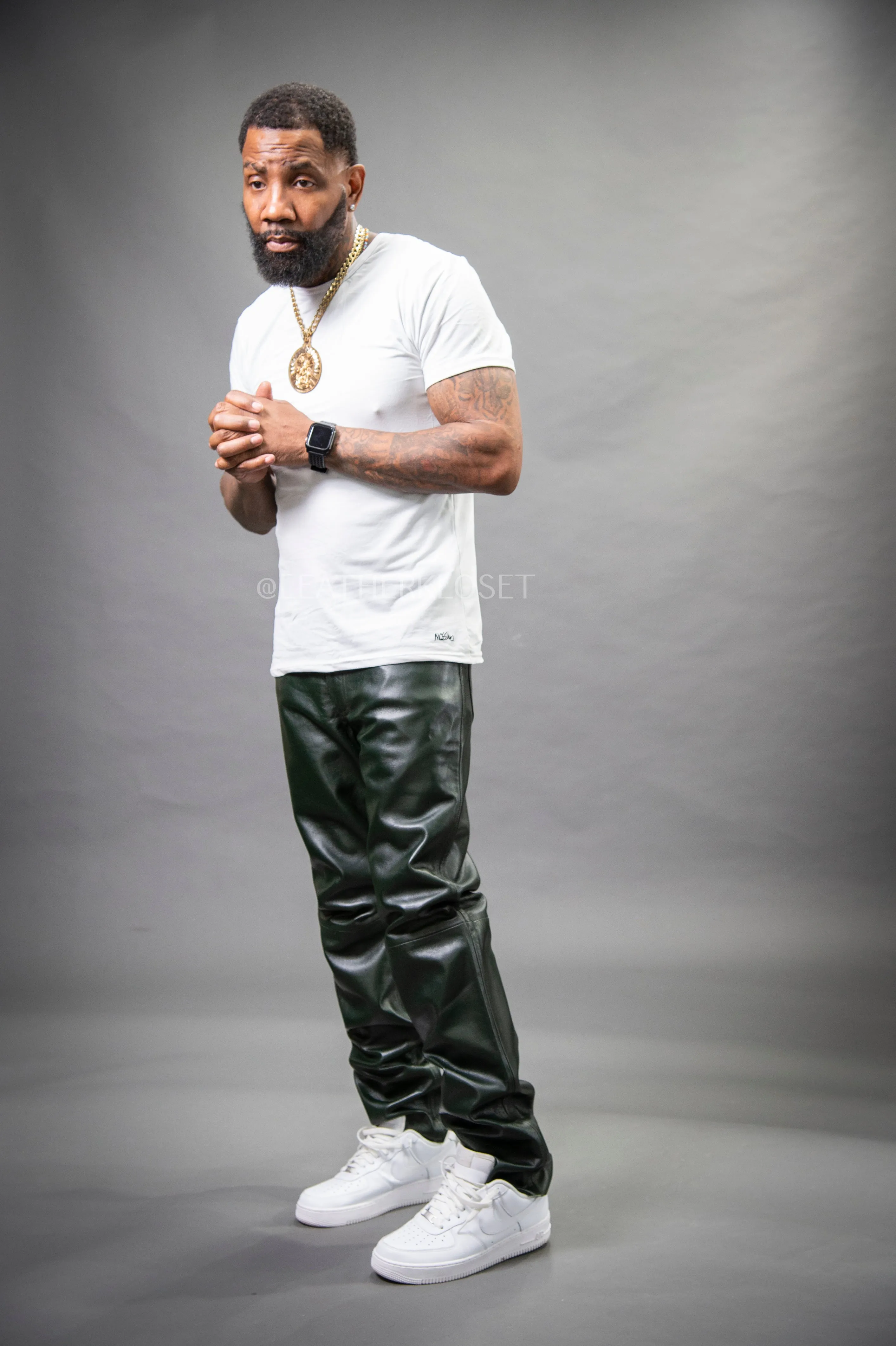 Men's Leather Jean Pants [Forest Green]