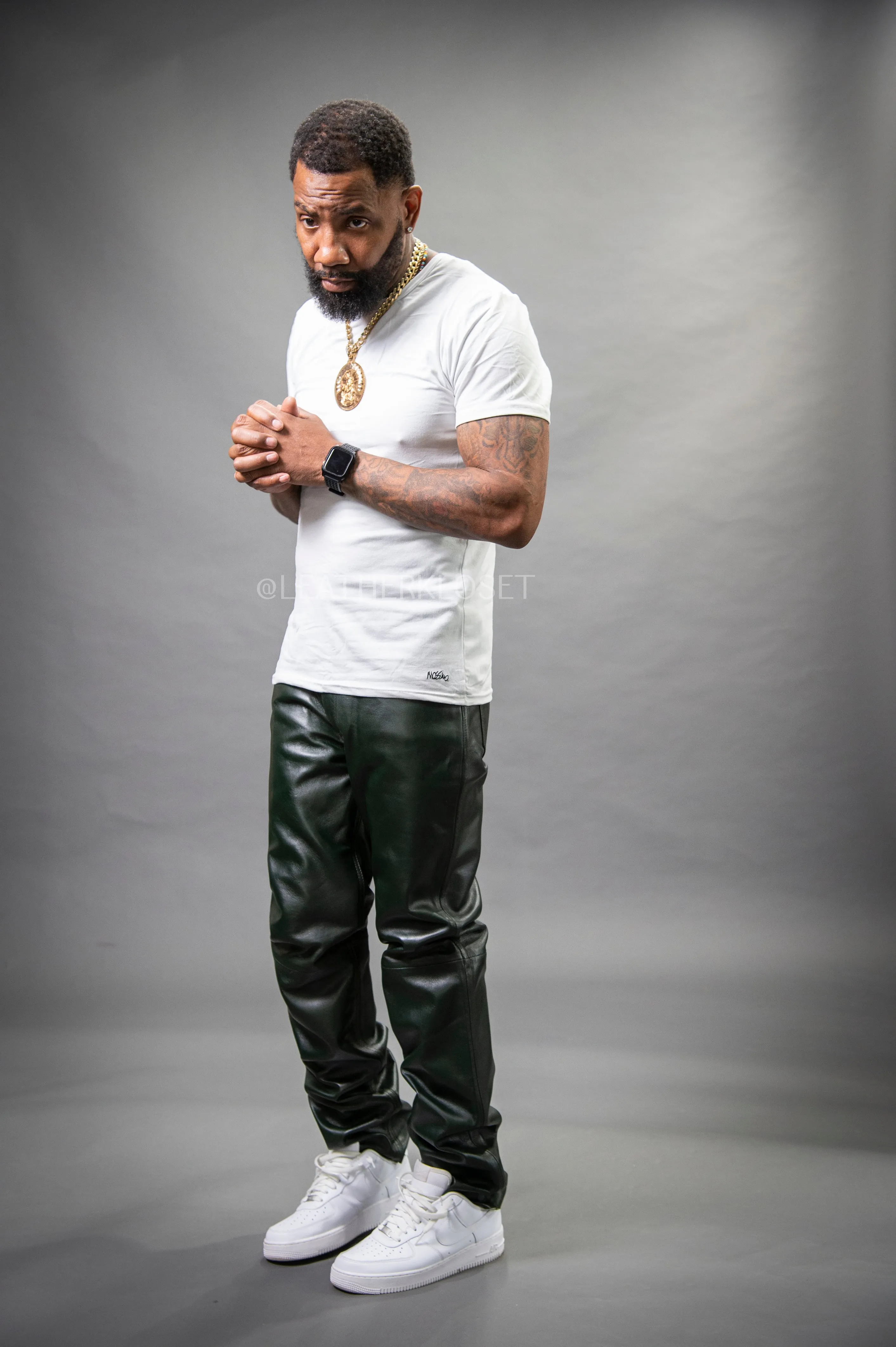 Men's Leather Jean Pants [Forest Green]