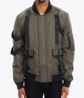 Men's Olive Green Tactical Utility Bomber Jacket