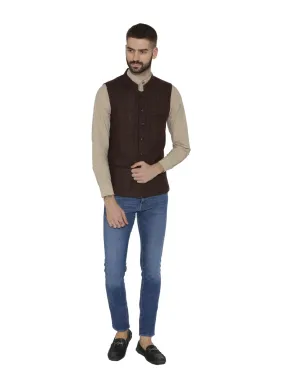 Men's Premium Wool Nehru  Jacket -Brown - Neudis Men