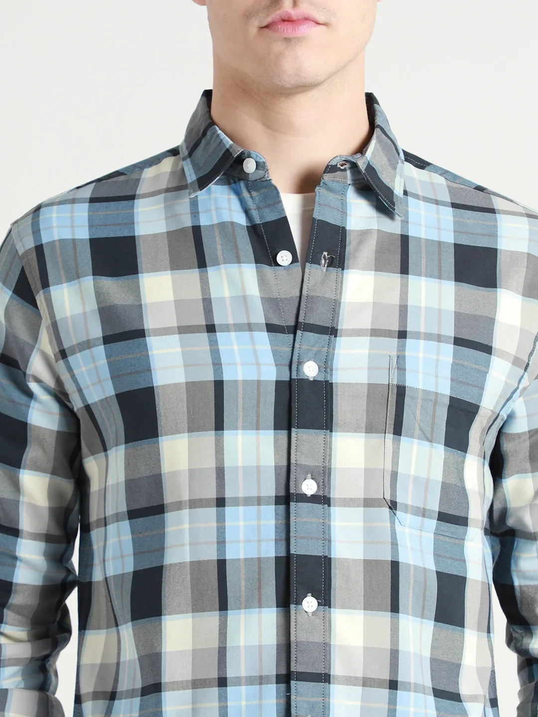 Men's Tartan Checks Blue Casual Shirt