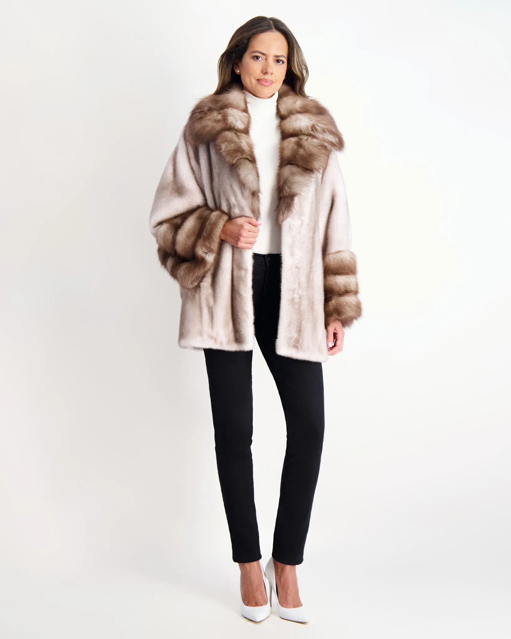 Mink Jacket with Stone Marten Collar & Trim