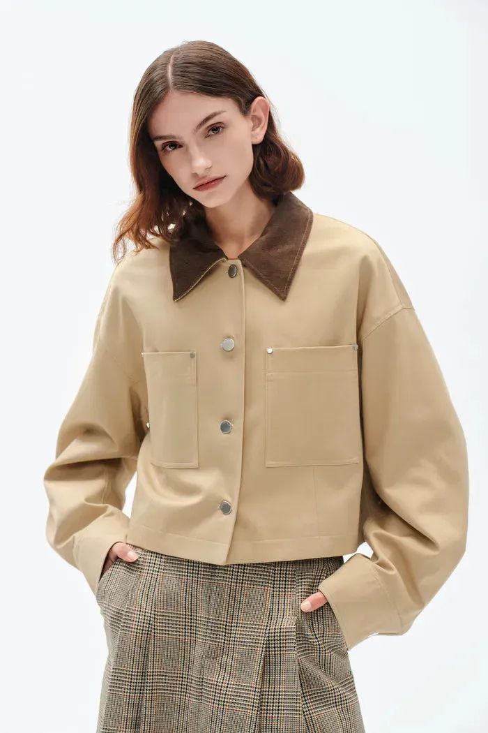 Morston Contrast Cropped Jacket in 100% Cotton Twill