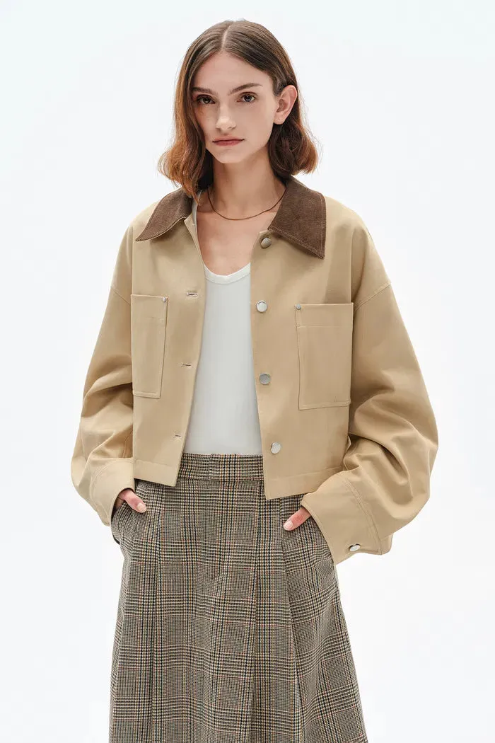 Morston Contrast Cropped Jacket in 100% Cotton Twill