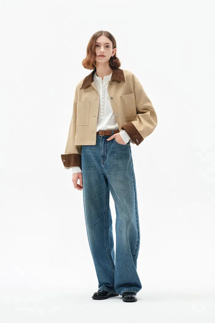 Morston Contrast Cropped Jacket in 100% Cotton Twill