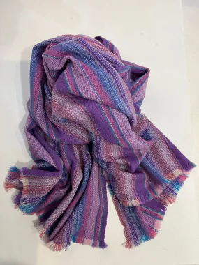 Mouleta Blue & Lilac Cashmere  Stripe Scarf