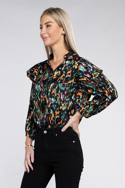 Multicolor Print Ruffle Blouse