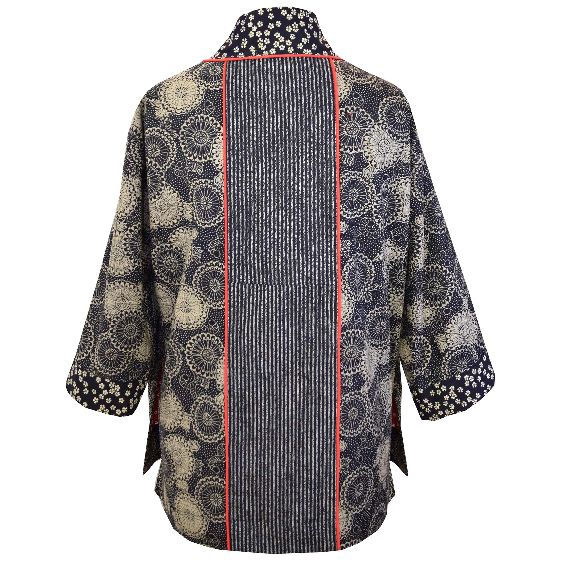 Multiprint Cotton Kimono Style Jacket with Contrast Neckband