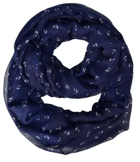 Navy Artsy Nautical Anchor Print Marine Lightweight Infinity Loop Scarf