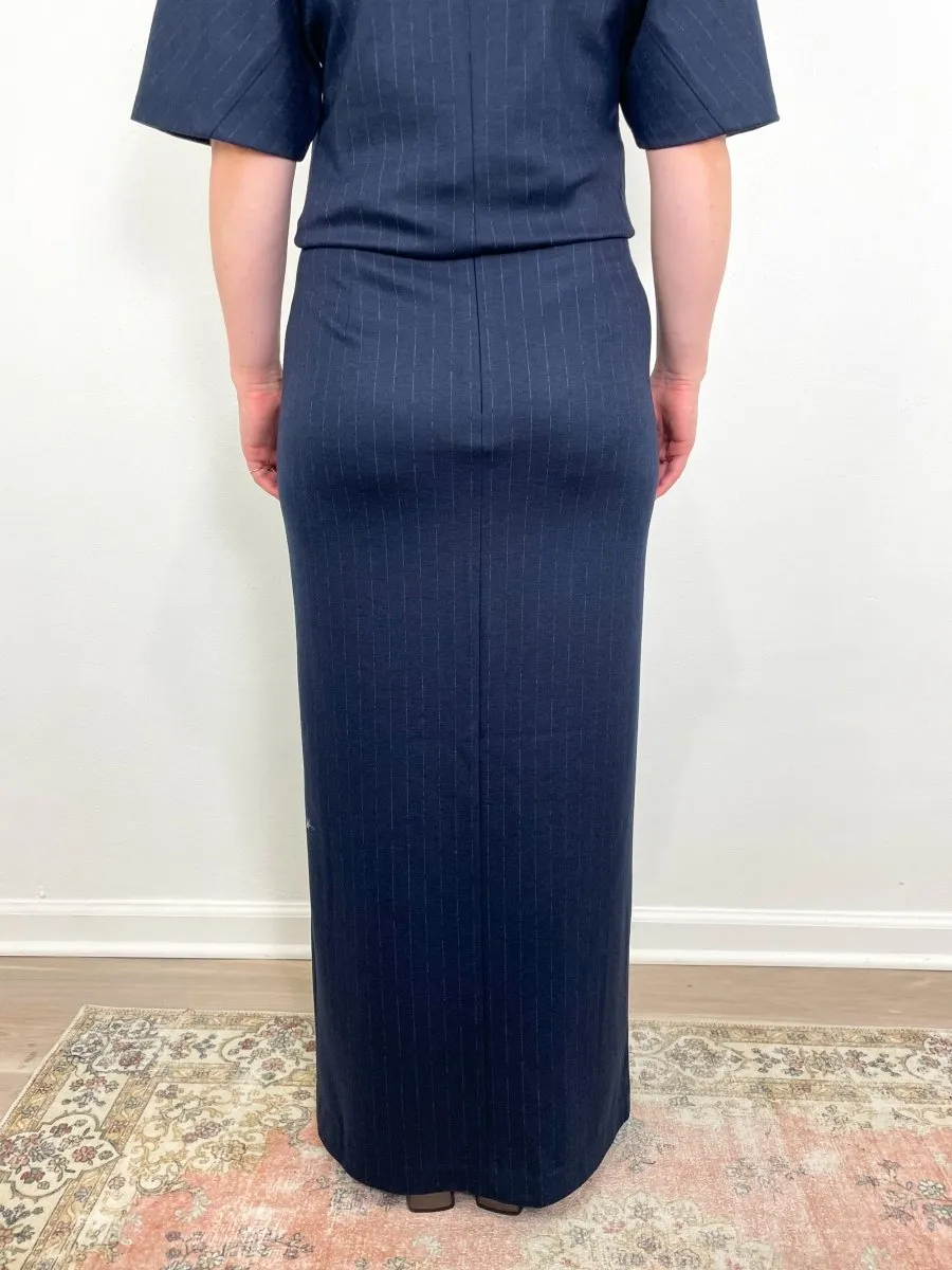 Newton Stripe Maxi Pencil Skirt in Navy Melange