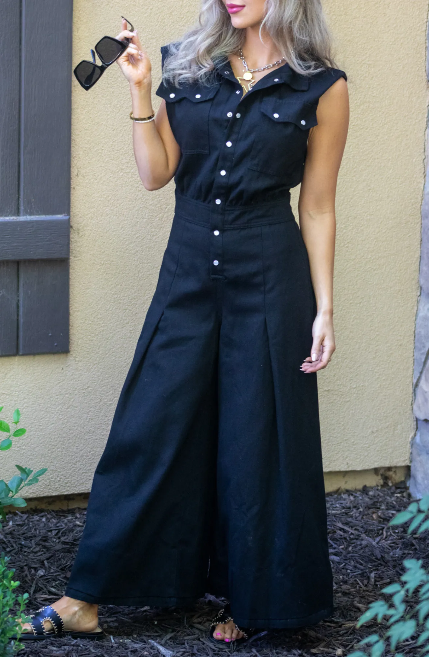 Nothing But You Black Wide Leg Denim Jumpsuit