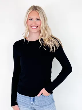 Nova - Round Neck Long Sleeve Knit Top (Black)