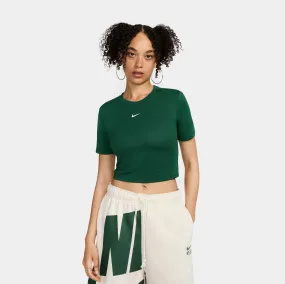 NSW Essential Slim Cropped Womens Short Sleeve Shirt (Green/White)