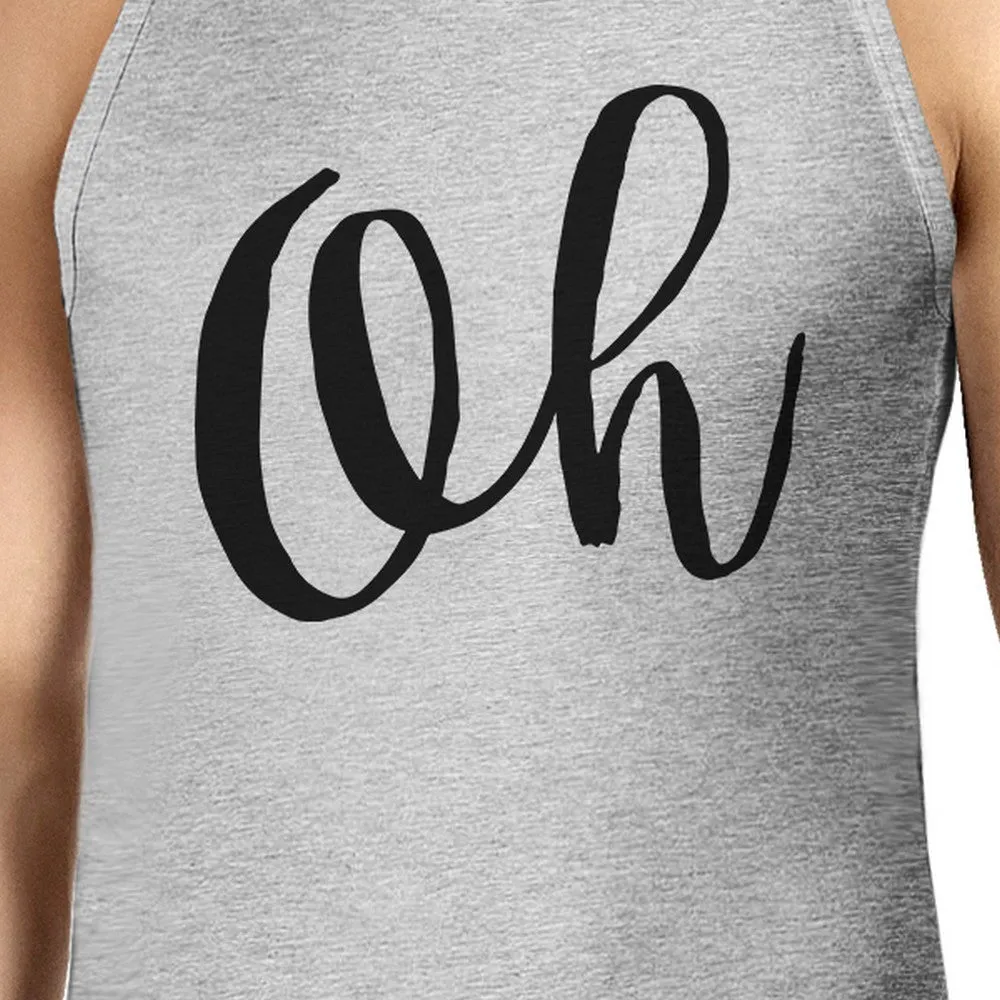 Oh Mens Gray Sleeveless Tanks Simple Calligraphy Gym Workout Top