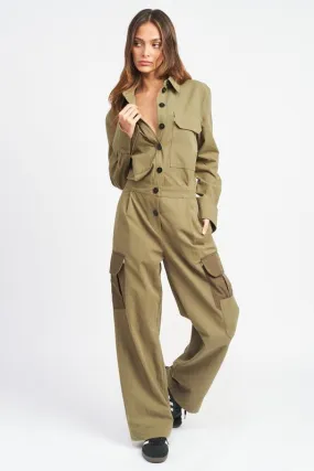 Olive Cargo Jumpsuit