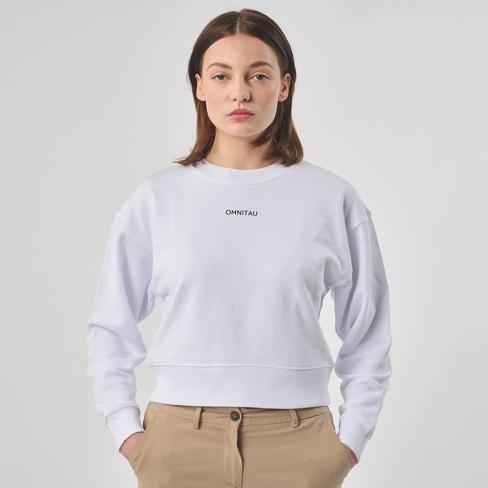 Omnitau Women's Organic Cotton Cropped Sweatshirt - White