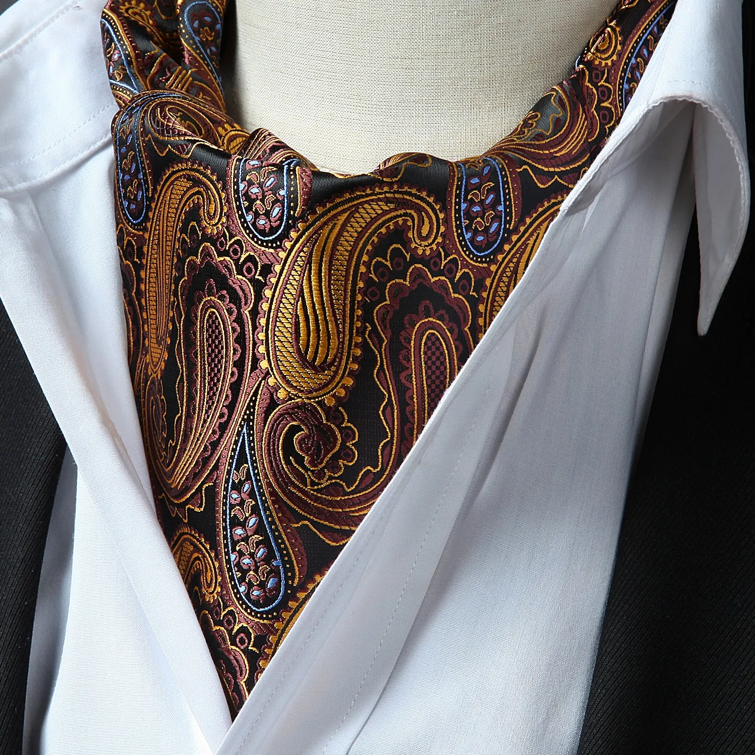 Paisley Ascot Cravat Scarf - A-BROWN PAISELY