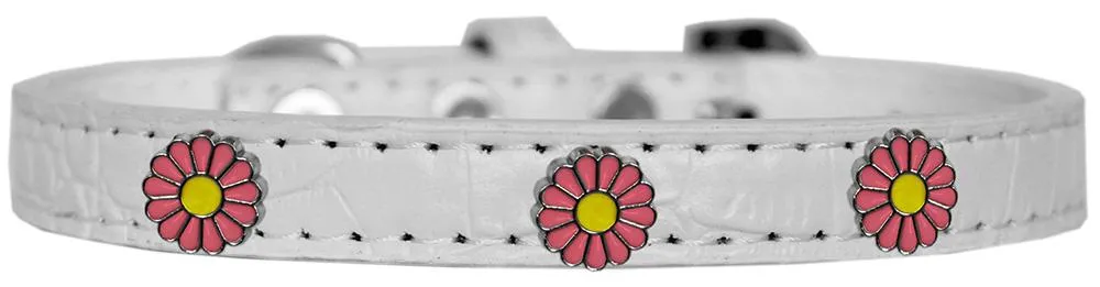 Pink Daisy Widget Croc Dog Collar White Size 20