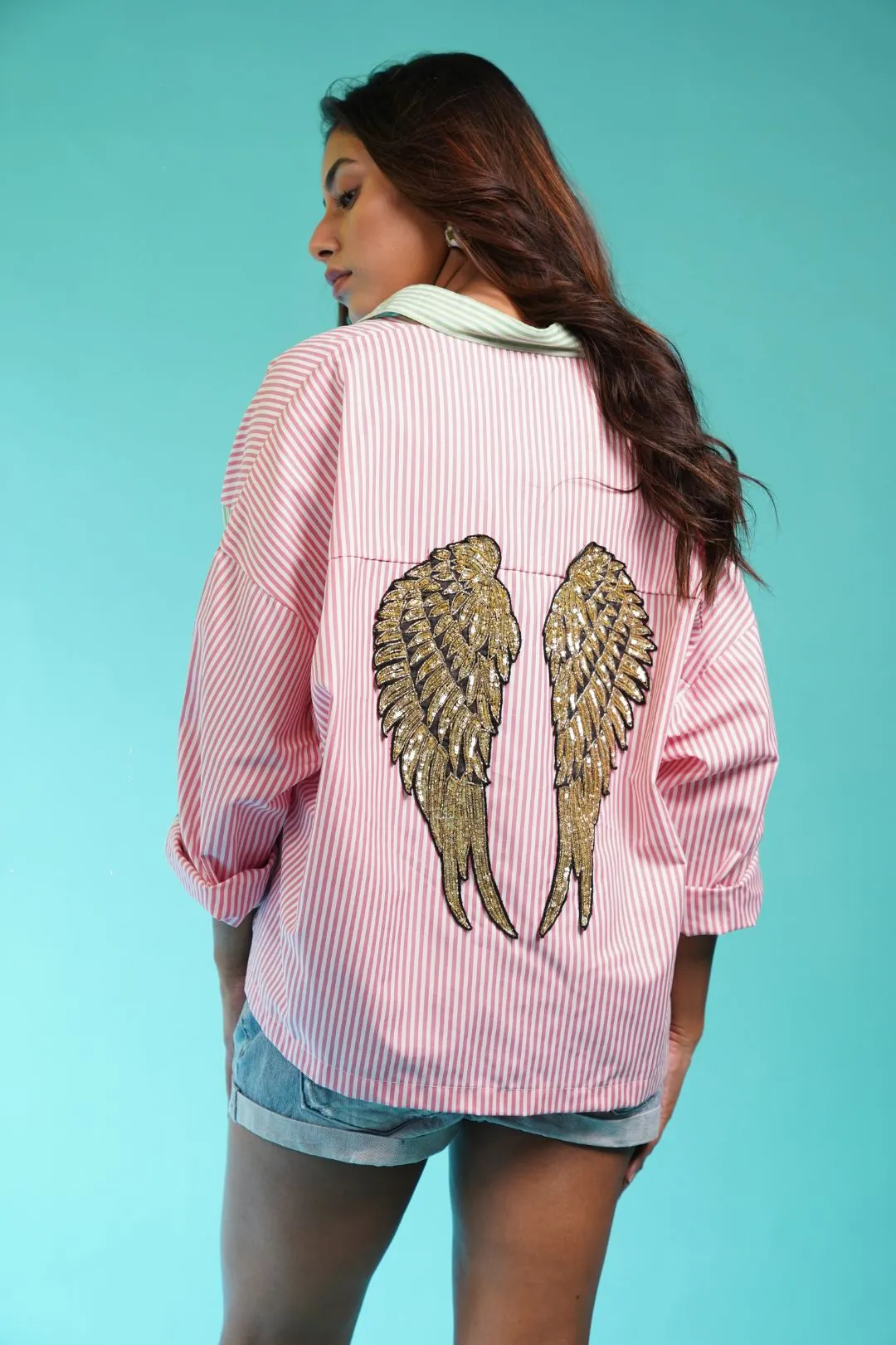 Pink Green Stripe Angel Wing Shirt