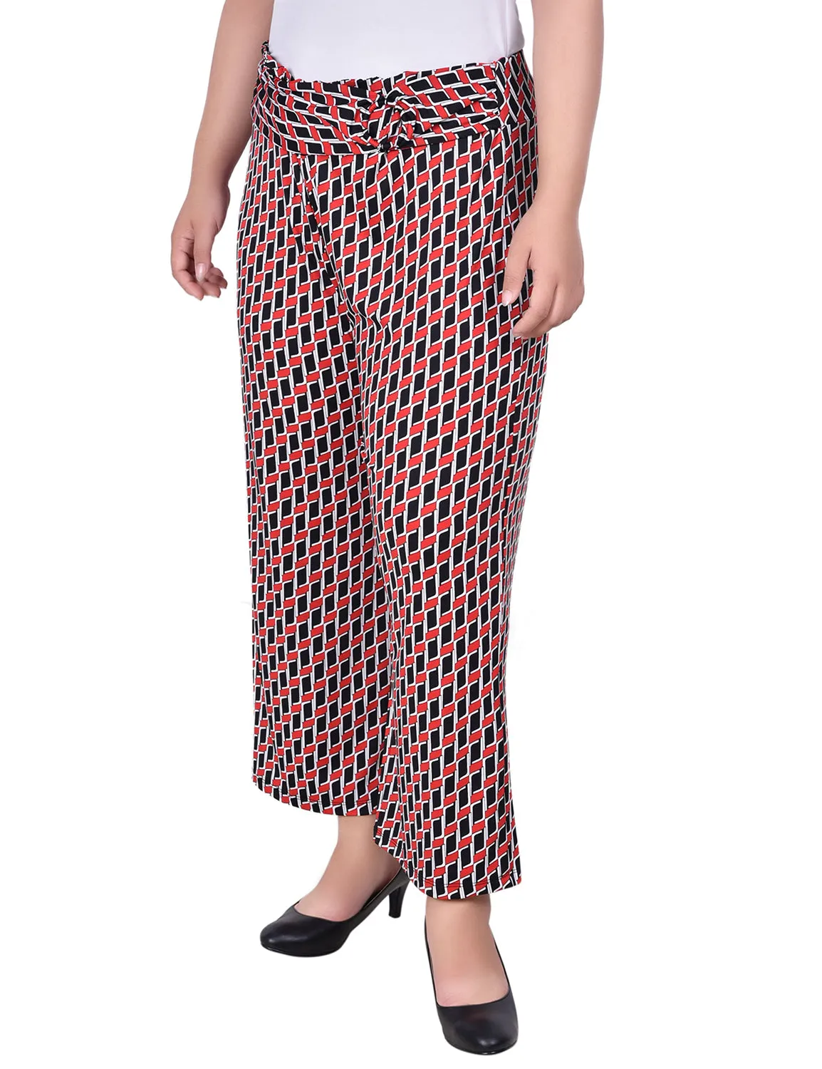 Plus Size Cropped Pull On Pants With Faux Belt