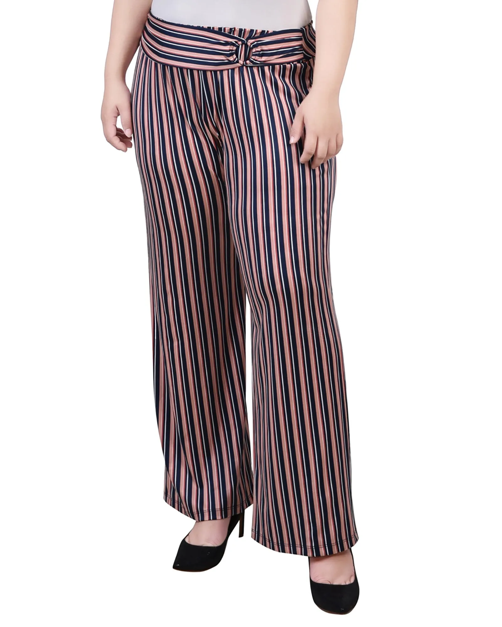 Plus Size Cropped Pull On Pants With Faux Belt