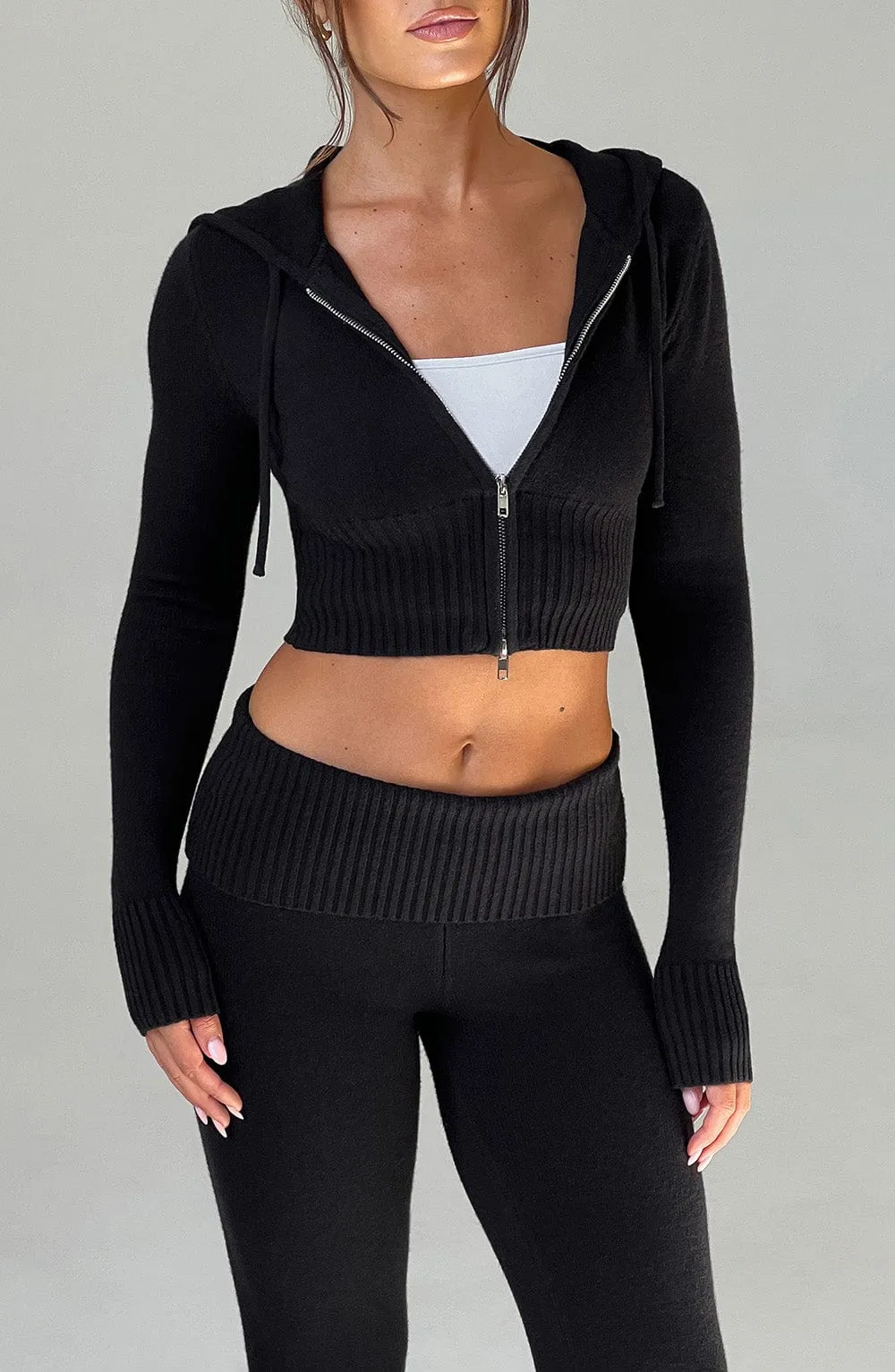 Portia Knit Hoodie - Black