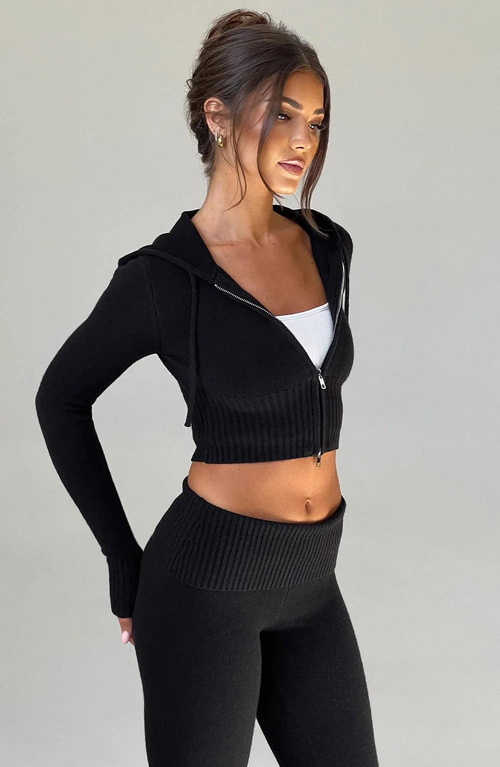 Portia Knit Hoodie - Black