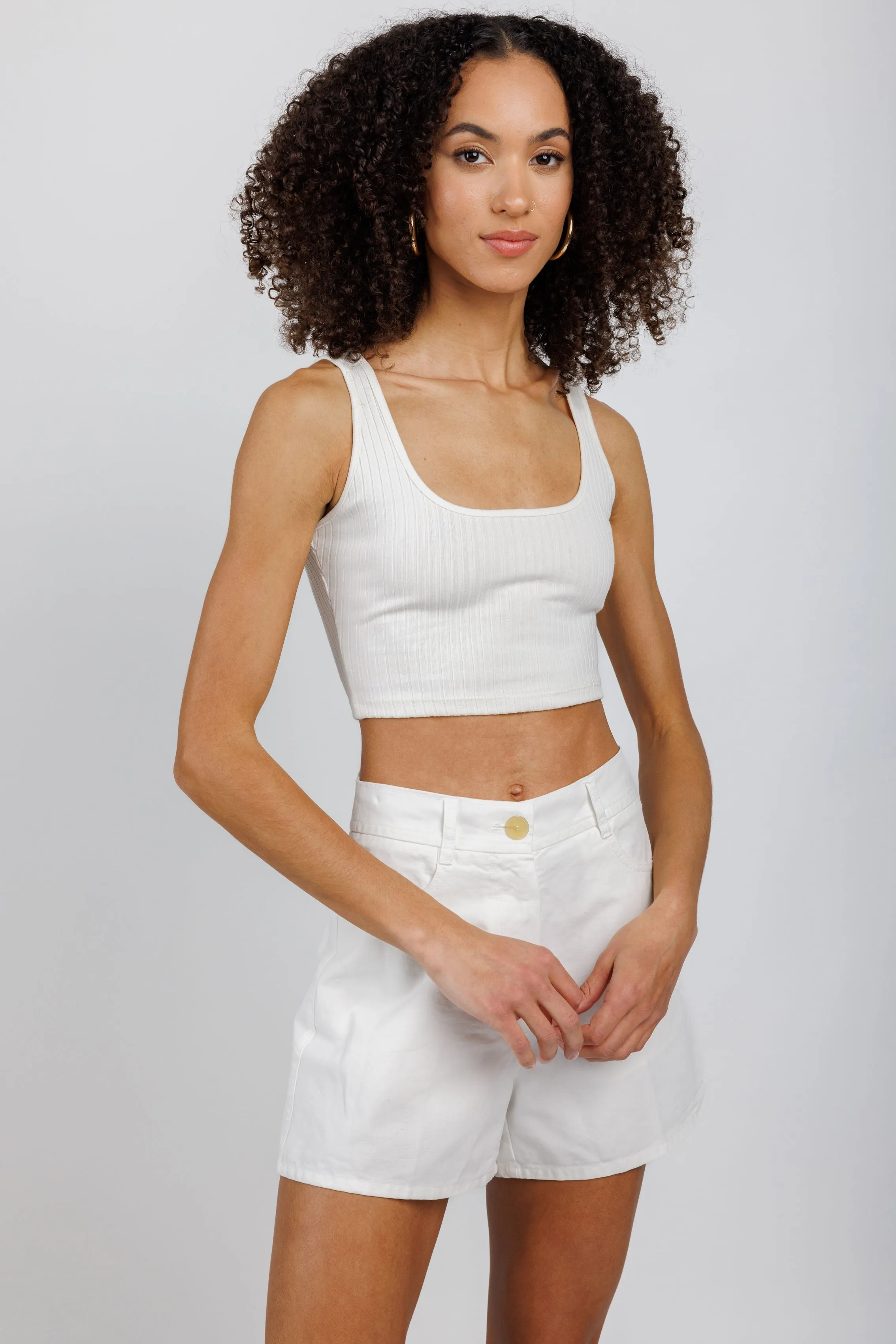 Primary Rib Cropped Tank in Light Shell