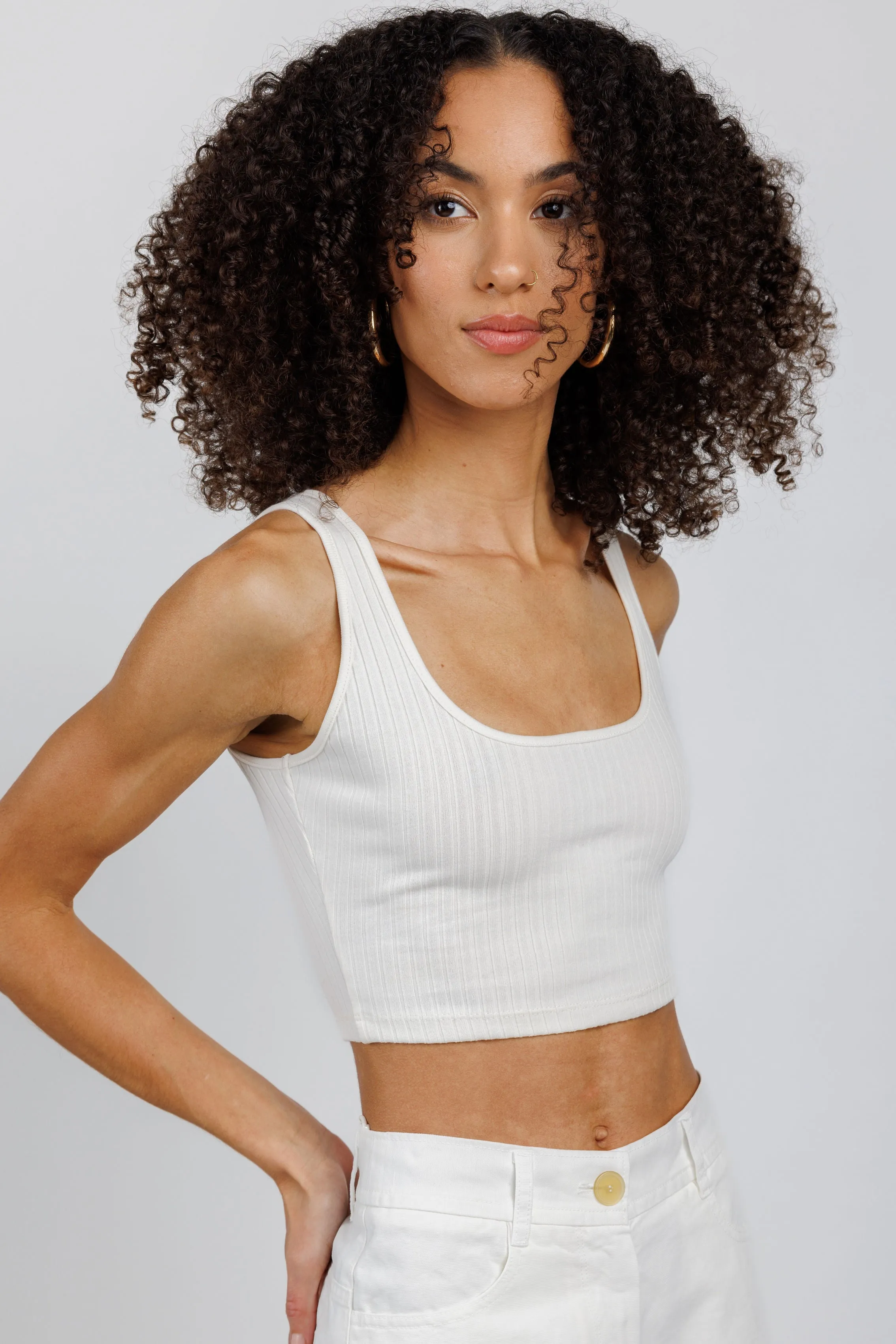 Primary Rib Cropped Tank in Light Shell