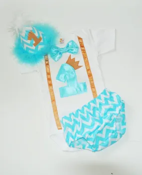 Prince cake smash outfit with party hat, Little Prince Birthday set, 1st 2nd 3rd  birthday, Boys cake smash outfit, blue chevron cake smash