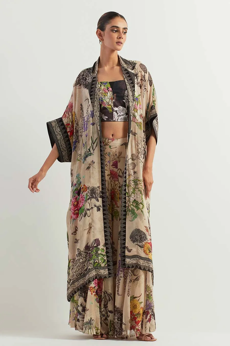 Printed Georgette Sharara Set With Long Cape